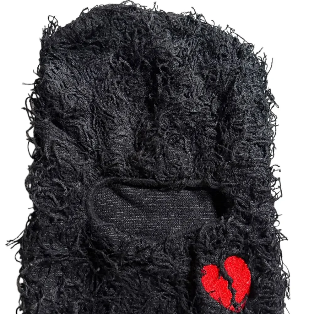 Fuzzy Woven Cloth Broken Heart Balaclava Men’s OS - Punk Streetwear Biking Trap - Picture 11 of 12